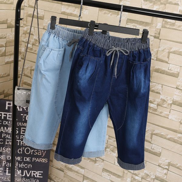 new summer denim capris short jeans woman 200 pounds stretch high waist jeans feminino lace up plus size harem pants c4309, Blue
new summer denim capris short jeans woman 200 pounds stretch high waist jeans feminino lace up plus size harem pants c4309, Blue