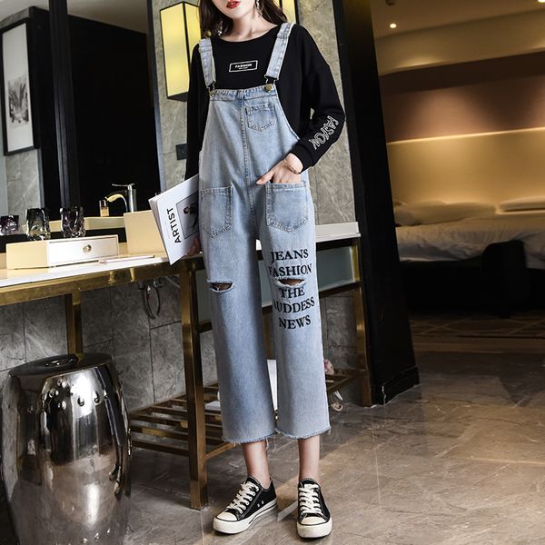 spring autumn loose ripped hole raw cuffs 9/10 length denim capri pants pinafore bib jeans overalls for women s l xl, Blue
spring autumn loose ripped hole raw cuffs 9/10 length denim capri pants pinafore bib jeans overalls for women s l xl, Blue