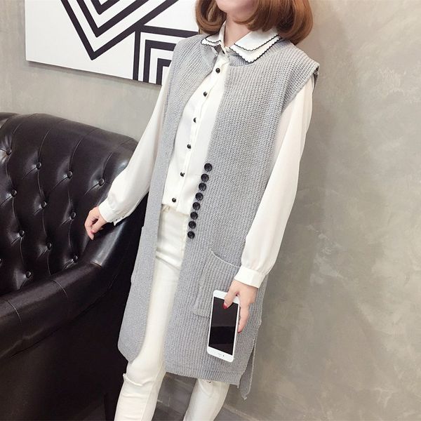 2019 spring new sleeveless women loose vests casual pockets knitted cardigan coat straight long sweater vest coats, Black;white
2019 spring new sleeveless women loose vests casual pockets knitted cardigan coat straight long sweater vest coats, Black;white