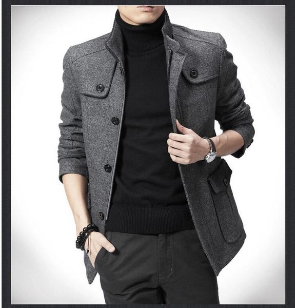 2016 casual long section of the stand-up collar men's windbreaker jacket thickened woolen coat, Black
2016 casual long section of the stand-up collar men's windbreaker jacket thickened woolen coat, Black