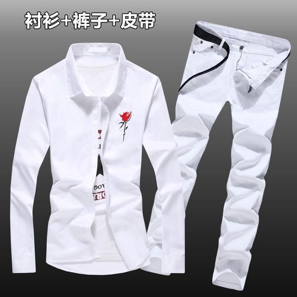 spring autumn cotton blends mens long sleeve shirt embroidery flowers pencil pants jeans trousers black white blue 2pcs set n55, Gray
spring autumn cotton blends mens long sleeve shirt embroidery flowers pencil pants jeans trousers black white blue 2pcs set n55, Gray