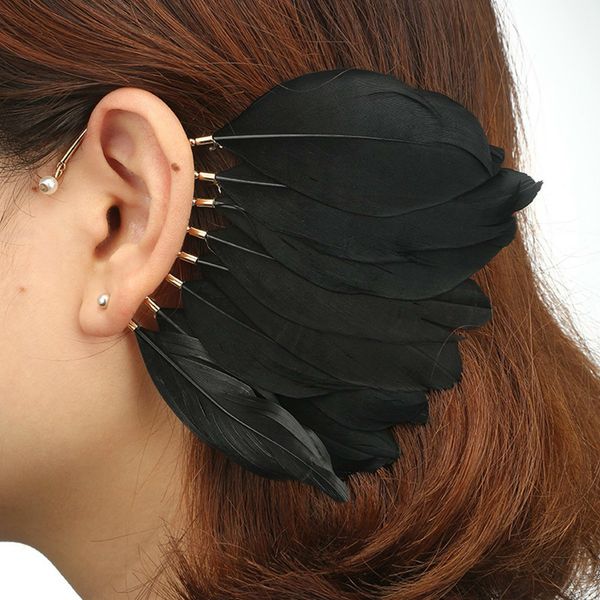 2019 new classic white black feather ear hanging earrings for girls women without piercing crawlers ear cuff fashion jewelry, Silver
2019 new classic white black feather ear hanging earrings for girls women without piercing crawlers ear cuff fashion jewelry, Silver