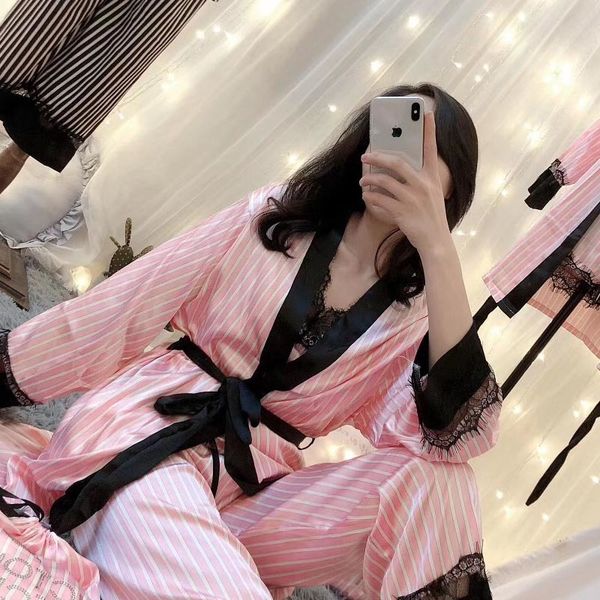 pink women's pajamas 6 pieces pajamas sets emulation satin silk print striped pajamas autumn female sleepwear home suit, Black;red
pink women's pajamas 6 pieces pajamas sets emulation satin silk print striped pajamas autumn female sleepwear home suit, Black;red