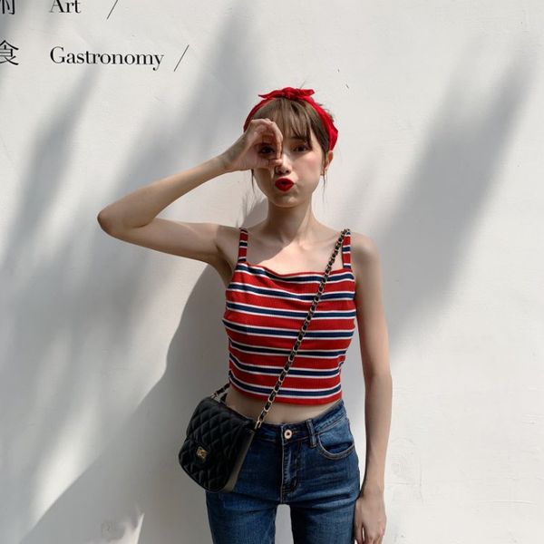 2019 women summer classical and elegant fashion design concise casual all-match slim fit colorful striped camisole*, White
2019 women summer classical and elegant fashion design concise casual all-match slim fit colorful striped camisole*, White