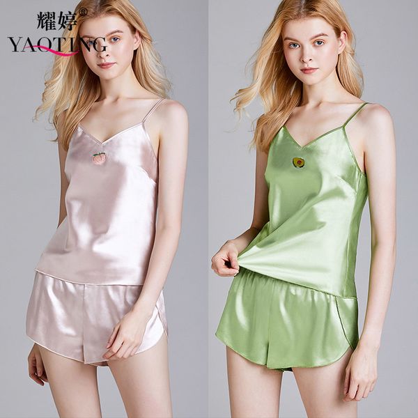 yao ting 2020 summer backless short pajamas women polyester satin silk sleepwear v-neck nightdress home pijama mujer, Black;red
yao ting 2020 summer backless short pajamas women polyester satin silk sleepwear v-neck nightdress home pijama mujer, Black;red