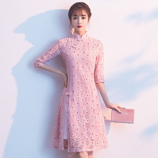 2019summer qipao lace cheongsam modern chinese style flower printing wedding dress women oriental elegrant qi pao, Red
2019summer qipao lace cheongsam modern chinese style flower printing wedding dress women oriental elegrant qi pao, Red