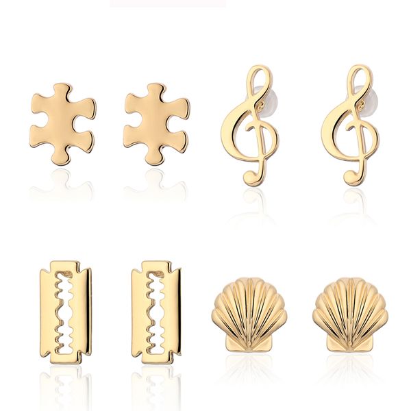 4 pairs/set stud earrings set for women trendy mixed stainless steel music note puzzle shell statement korean earrings brincos, Golden;silver
4 pairs/set stud earrings set for women trendy mixed stainless steel music note puzzle shell statement korean earrings brincos, Golden;silver