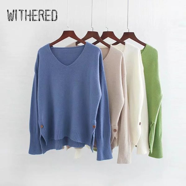 withered winter sweater women pull femme vintage multicolor buttons roll up sleeve vneck oversize pullovers sweaters women, White;black
withered winter sweater women pull femme vintage multicolor buttons roll up sleeve vneck oversize pullovers sweaters women, White;black