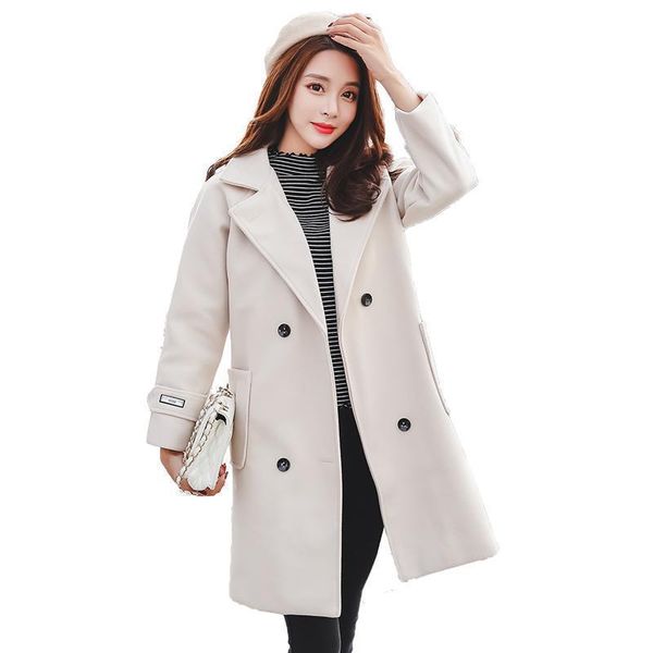 women fashion double-breasted wool coat korea style plus size medium long coats ladies turndown collar pink autumn clothing, Black
women fashion double-breasted wool coat korea style plus size medium long coats ladies turndown collar pink autumn clothing, Black