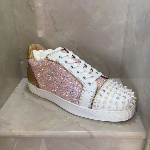 perfect pink glitter leather spikes red bottom sneakers for women,men low junior leisure designer studded walking party wedding, Black
perfect pink glitter leather spikes red bottom sneakers for women,men low junior leisure designer studded walking party wedding, Black