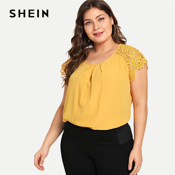 shein plus size ginger gathered neck floral lace shoulder plain blouses women 2019 round neck raglan sleeve blouse, White
shein plus size ginger gathered neck floral lace shoulder plain blouses women 2019 round neck raglan sleeve blouse, White