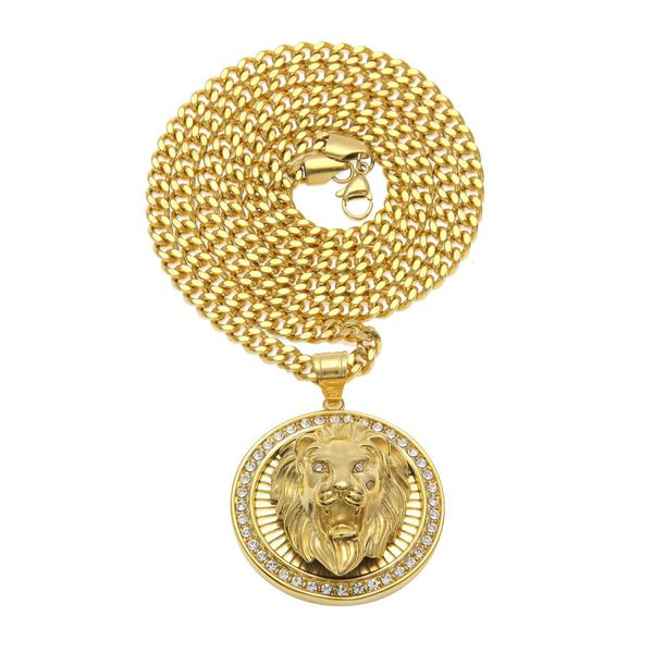 cuban link chains chao brand hip-hop hiphop stainless steel boutique lion head diamond three-dimensional round military brand pendant, Silver
cuban link chains chao brand hip-hop hiphop stainless steel boutique lion head diamond three-dimensional round military brand pendant, Silver