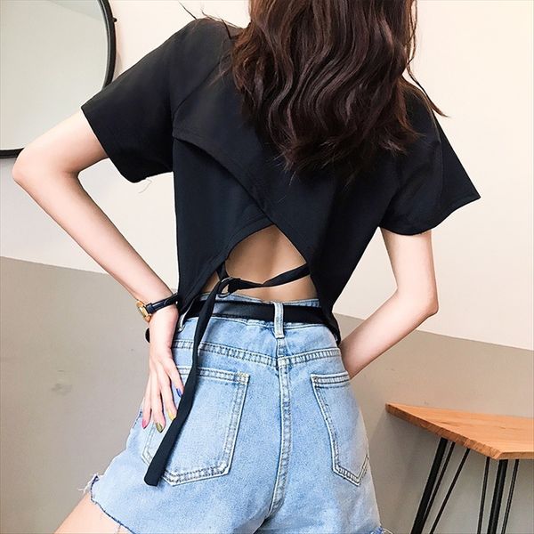 short t-shirt female summer backless cross short-sleeved ins stylish high-waisted navel students be careful of the on the plane clothes, White
short t-shirt female summer backless cross short-sleeved ins stylish high-waisted navel students be careful of the on the plane clothes, White