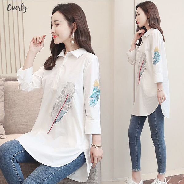100% cotton plus size feather embroidery white long blouse women 3 4 sleeve art loose ladies office work button down shirts
100% cotton plus size feather embroidery white long blouse women 3 4 sleeve art loose ladies office work button down shirts