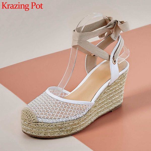 krazing pot cow leather air mesh sandals round toe super high heels handmade straw wedges elegant buckle strap shoes women l35, Black
krazing pot cow leather air mesh sandals round toe super high heels handmade straw wedges elegant buckle strap shoes women l35, Black