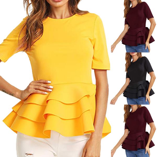 2019 korean clothes chemise femme women short sleeve vintage layered ruffle hem fit solid peplum shirt tee shirt femme sexy, White
2019 korean clothes chemise femme women short sleeve vintage layered ruffle hem fit solid peplum shirt tee shirt femme sexy, White