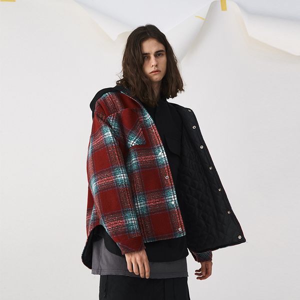 # ovdy 19fw guochao origional panel printed loose hooded jacket woolen plaid quilted jacket, Black;brown
# ovdy 19fw guochao origional panel printed loose hooded jacket woolen plaid quilted jacket, Black;brown