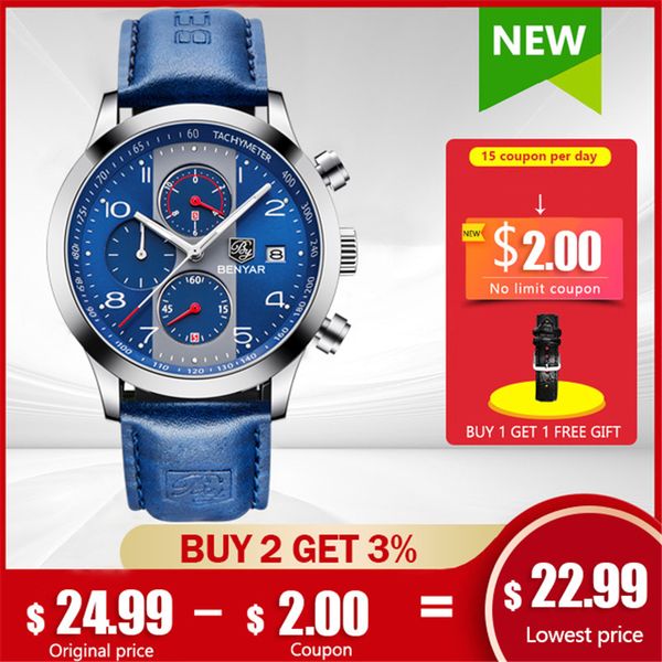 watch men new benyar fashion chronograph sport watches men leather quartz wristwatches clock reloj hombre+box, Slivery;brown
watch men new benyar fashion chronograph sport watches men leather quartz wristwatches clock reloj hombre+box, Slivery;brown