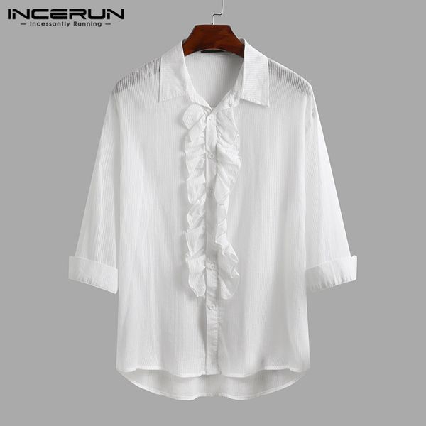2020 fashion men dress shirt cotton 3/4 sleeve elegant lapel brand solid color camisa stage wedding party shirts incerun s-5xl, White;black
2020 fashion men dress shirt cotton 3/4 sleeve elegant lapel brand solid color camisa stage wedding party shirts incerun s-5xl, White;black