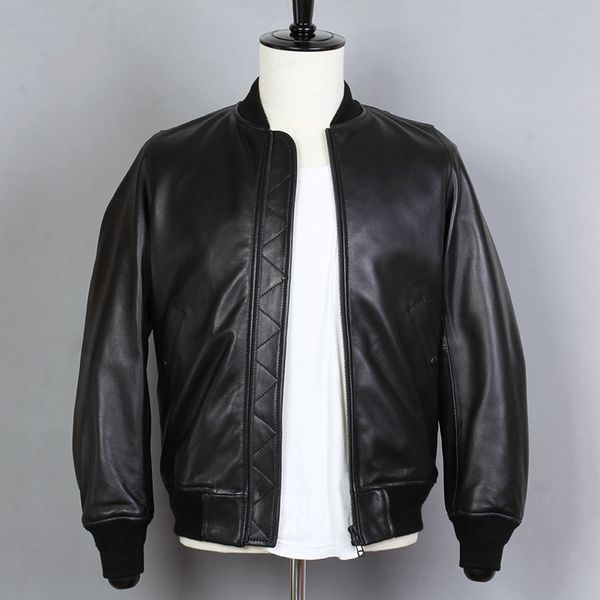 style japanese sheepskin slim fit thread baseball spring autumn genuine leather jacket men casual coat, Black
style japanese sheepskin slim fit thread baseball spring autumn genuine leather jacket men casual coat, Black
