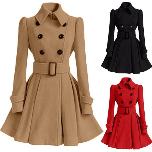 vintage women lapel collar double-breasted waist belt large swing dress coat, Tan;black
vintage women lapel collar double-breasted waist belt large swing dress coat, Tan;black