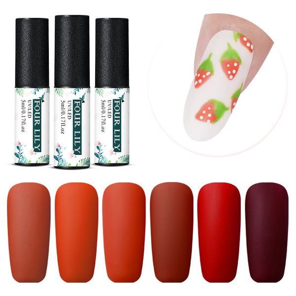 four lily red orange color matte nail polish long lasting quick dry nail art varnish 5ml soak off uv led gel lacquer manicure, Red;pink
four lily red orange color matte nail polish long lasting quick dry nail art varnish 5ml soak off uv led gel lacquer manicure, Red;pink