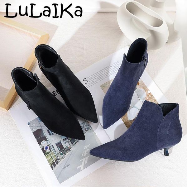 women's ankle boots 2020 winter new suede stitching pointed toe thin heels side zipper dress party warm delicate ankle boot, Black
women's ankle boots 2020 winter new suede stitching pointed toe thin heels side zipper dress party warm delicate ankle boot, Black