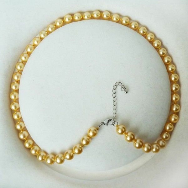 hand knotted 8mm round gold shell pearl fashion necklace 18, Silver 
hand knotted 8mm round gold shell pearl fashion necklace 18, Silver