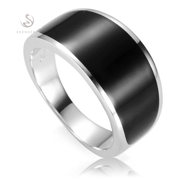 shunxunze sumptuousness black enamel 925 sterling silver jewelry & accessories male rings for men dropshipping s-3776 size 7 8 9 10 11 12 13