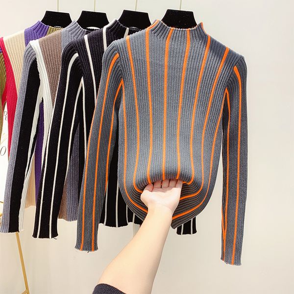 autumn winter sweater woman vertical striped half-turtle-neck slim-fit sweater long-sleeve all-match elastic sweaters jumper, White;black
autumn winter sweater woman vertical striped half-turtle-neck slim-fit sweater long-sleeve all-match elastic sweaters jumper, White;black