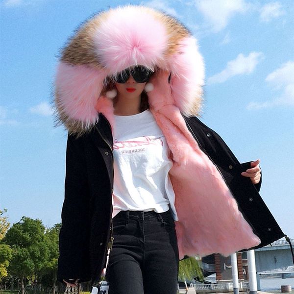 large fur collar hooded winter jacket for 40 degree women parkas warm winter coat brand fashion female snow outwear overcoat, Black