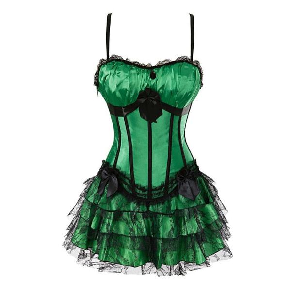 women green lace corset dress cup satin bow straps corset bustier lingerie with layered lace mini skirt set plus size, Black;white
women green lace corset dress cup satin bow straps corset bustier lingerie with layered lace mini skirt set plus size, Black;white
