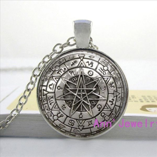 

hz1-0191 wholesale glass dome zodiac wicca pendant necklace pentagram wiccan jewelry charm, Silver