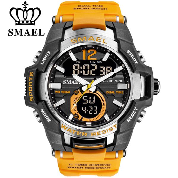

2019 smael sport watch men watches waterproof 50m wristwatch relogio masculino big dial quartz digital military army clock 1805 ly191206, Slivery;brown