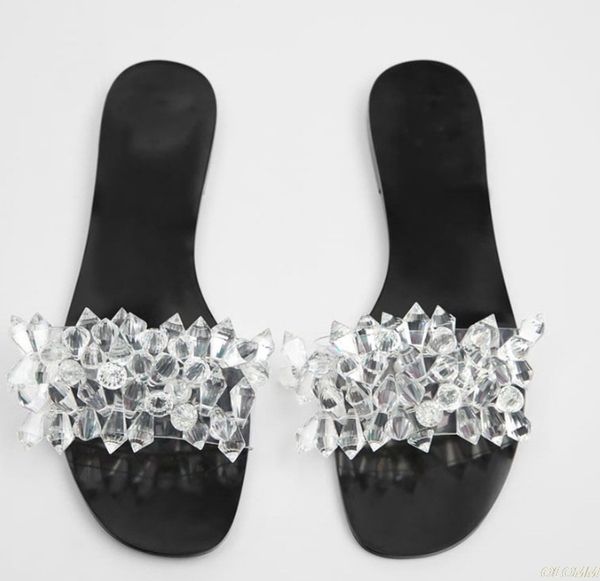 new blingbling crystal women slides summer clear upper falt women slippers, Black
new blingbling crystal women slides summer clear upper falt women slippers, Black