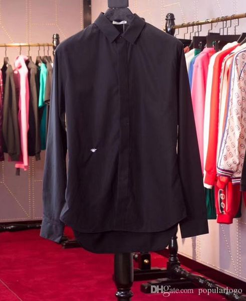 осень новая черная пчела вышитая рубашка модная деловая рубашка человек, White;black