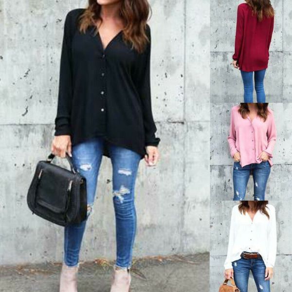 fashion women's long sleeve v-neck loose blouse casual ladies solid color shirt summer, White
fashion women's long sleeve v-neck loose blouse casual ladies solid color shirt summer, White