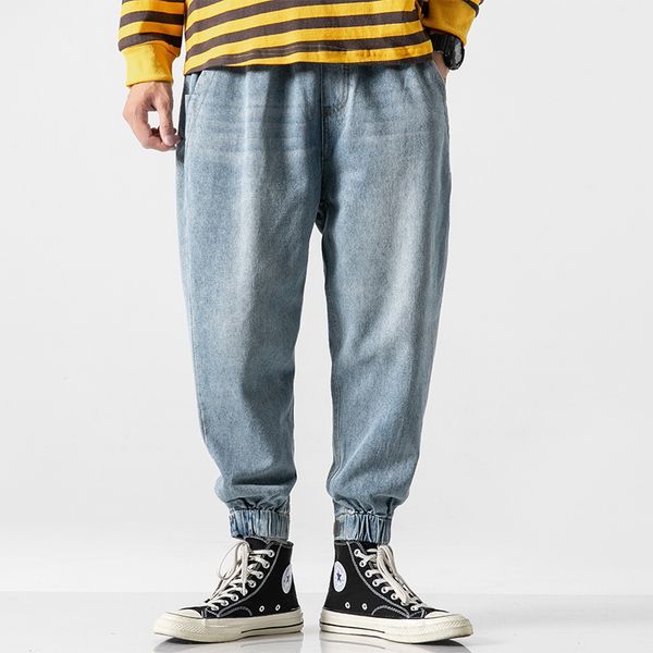 men elastic waist loose casual jean jogger sweatpants male vintage streetwear hip hop wide leg harem denim pants cargo trouser, Blue
men elastic waist loose casual jean jogger sweatpants male vintage streetwear hip hop wide leg harem denim pants cargo trouser, Blue