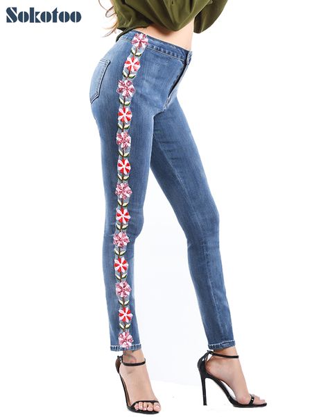 sokotoo women's flower embroidered skinny pencil jeans high waist ankle length blue denim pants
sokotoo women's flower embroidered skinny pencil jeans high waist ankle length blue denim pants