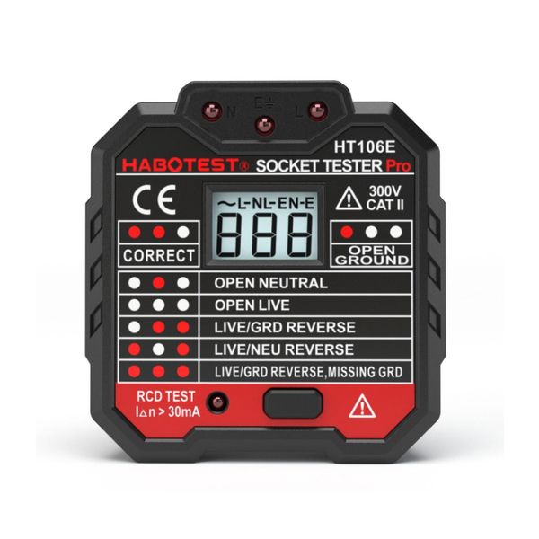 ht106 digital display socket tester plug polarity phase check detector voltage test multi-function electroscope ht106d 
ht106 digital display socket tester plug polarity phase check detector voltage test multi-function electroscope ht106d