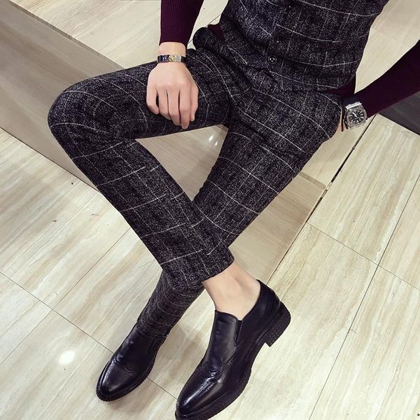 classic men's plaid trousers large size slim fit men business casual suit pants pantalon pour homme men s bussness pants, White;black 
classic men's plaid trousers large size slim fit men business casual suit pants pantalon pour homme men s bussness pants, White;black