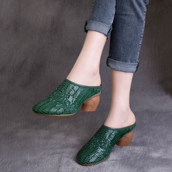 women leather slippers mules high heels green summer shoes for women handmade genuine leather slippers embroidery, Black
women leather slippers mules high heels green summer shoes for women handmade genuine leather slippers embroidery, Black
