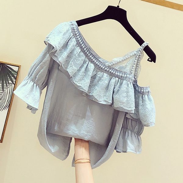 2020 summer new shirts women korean style cotton wild fashion ladies blouses and beaded off shoulder women clothing, White
2020 summer new shirts women korean style cotton wild fashion ladies blouses and beaded off shoulder women clothing, White