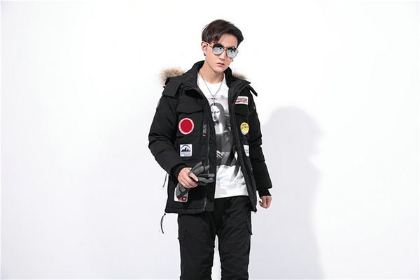 canada mens winter jacket fashion logo printing brand large fur collar goose down winter coat outdoor windproof warm parka, Black
canada mens winter jacket fashion logo printing brand large fur collar goose down winter coat outdoor windproof warm parka, Black