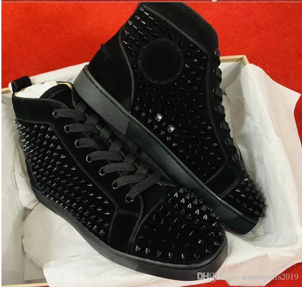luxury design red bottom studded men's sneaker black suede with glitter spikeds high cut casual walking trainers party wedding
luxury design red bottom studded men's sneaker black suede with glitter spikeds high cut casual walking trainers party wedding