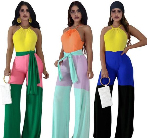 contrast color womens designer jumpsuits women fashion sleeveless halter loose jumpsuits with sashes, Black;white
contrast color womens designer jumpsuits women fashion sleeveless halter loose jumpsuits with sashes, Black;white