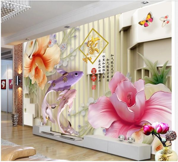 wdbh custom p 3d wallpaper beautiful jade carving magnolia carp background living room home decor 3d wall murals wallpaper for walls 3 d