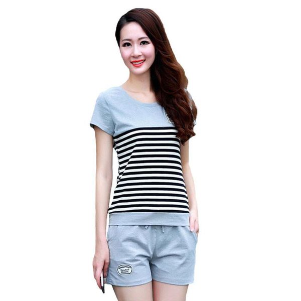 women 's tracksuits two piece set summer short sleeves striped t shirt +shorts sweat set women sporting suits runway outfit funny, Gray
women 's tracksuits two piece set summer short sleeves striped t shirt +shorts sweat set women sporting suits runway outfit funny, Gray