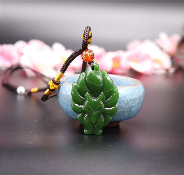 natural green jade seven-tailed fox pendant necklace charm jewellery fashion accessories hand-carved man luck amulet gifts new, Silver
natural green jade seven-tailed fox pendant necklace charm jewellery fashion accessories hand-carved man luck amulet gifts new, Silver