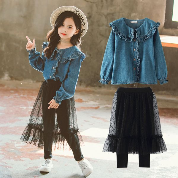 clothing sets 2021 children kids girls two piece set jeans shirts and lace skirt pants teenage black mesh 6 9 12y, White
clothing sets 2021 children kids girls two piece set jeans shirts and lace skirt pants teenage black mesh 6 9 12y, White